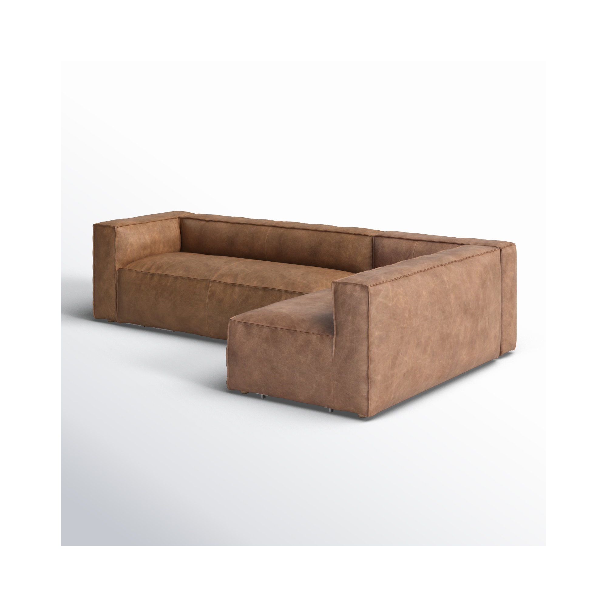 Strom 120" Genuine Leather Sectional, Right Hand Facing, Natural Washed Sand Top Grain Leather