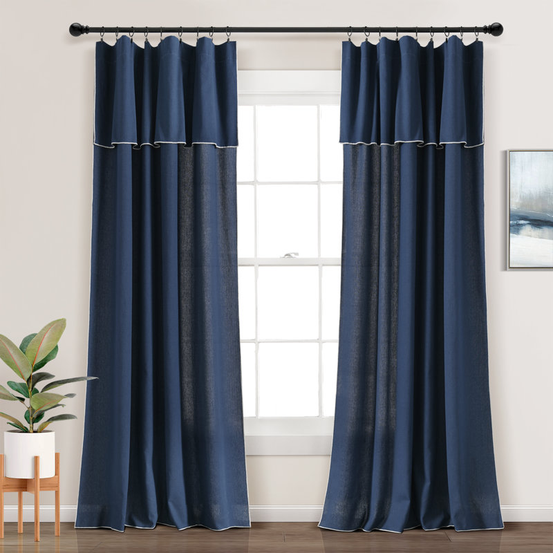 Paire de rideaux semi-transparents en coton mélangé, Bleu marine