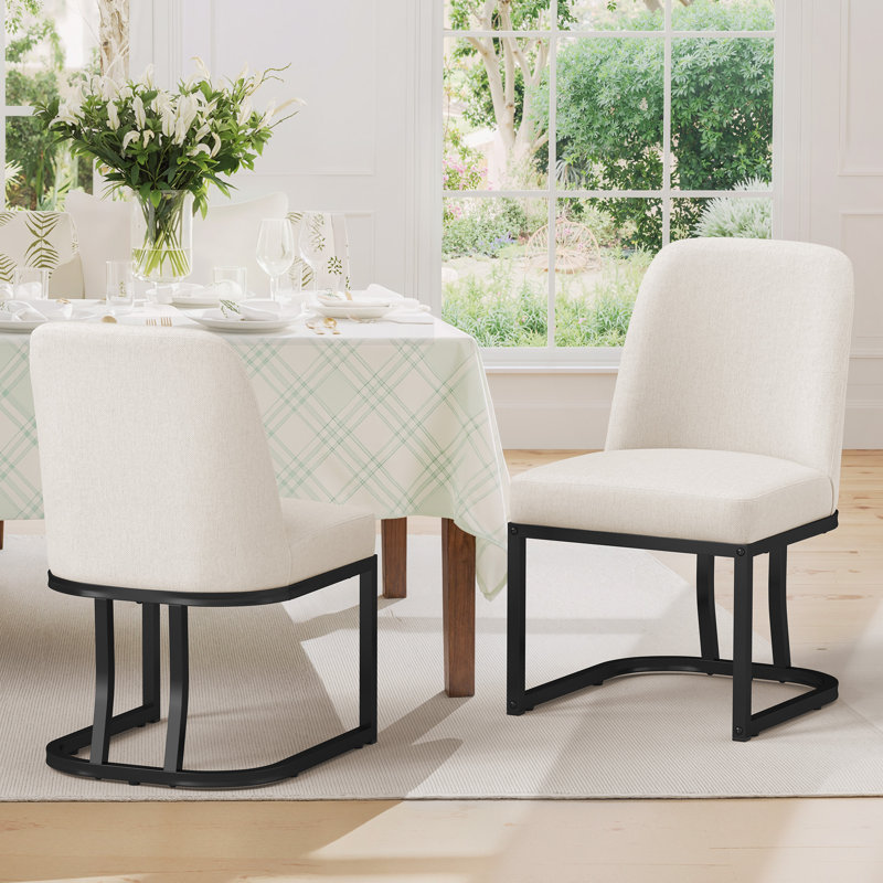 Chaises de salle à manger rembourrées avec pieds en métal, Beige, Noir mat