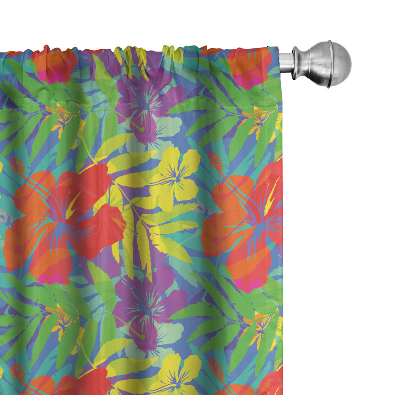 Aloha Floral Semi-Sheer Rod Pocket Curtain Panels, 28" x 95"