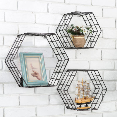 Mthimunye 3 Piece Hexagon Metal Floating Shelf