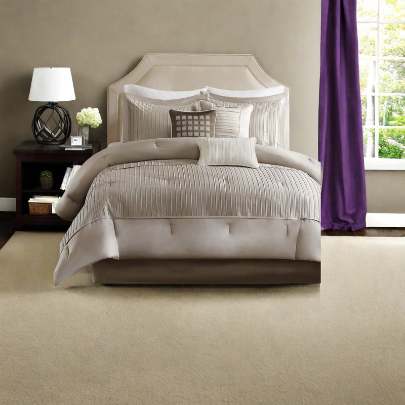 Modern Taupe Bedding Set, Polyester Charmeuse Queen, Easy Care
