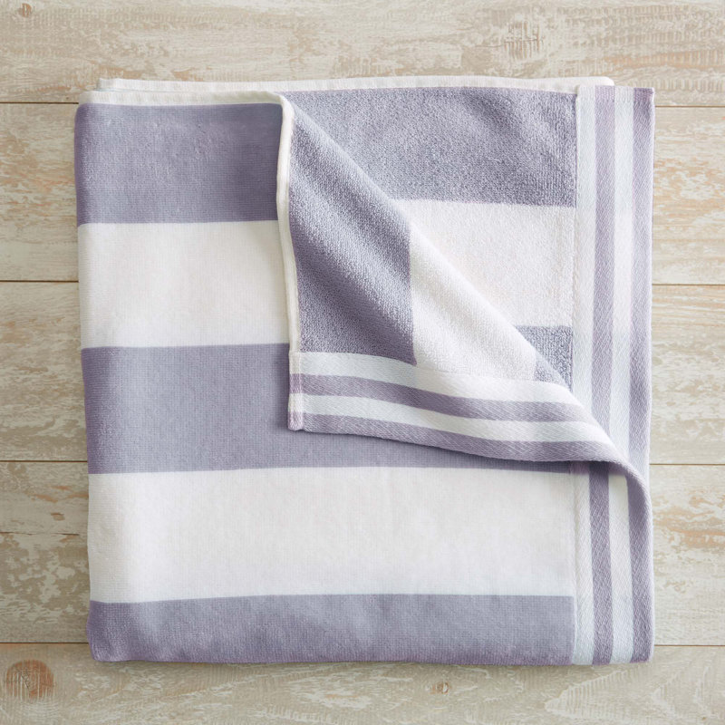 100% Cotton Cabana Stripe Oversized Beach Towels, Lavender Purple/White