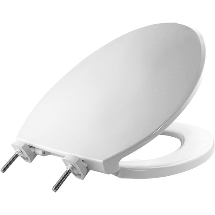 Siège de toilette allongé en plastique, Charnière, Blanc