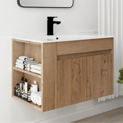 Meuble-lavabo de 30 pouces avec lavabo en céramique blanche et tablette ouverte ajustable (KD-PACKING)