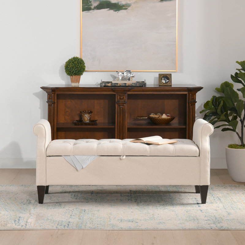 Maconay Upholstered Storage Bench, Sky Neutral Beige