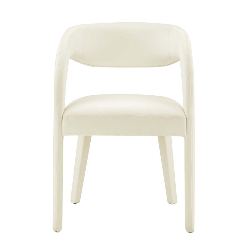 Ivory Velvet Upholstered Dining Chairs with Curved Backrest, Set of Two