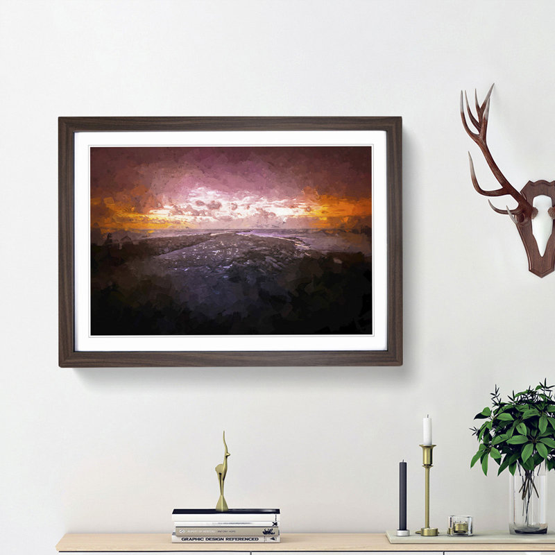 Filey Brigg in North Yorkshire - Picture Frame Graphic Art Print, 40cm H x 60cm W x 2cm D, Walnut