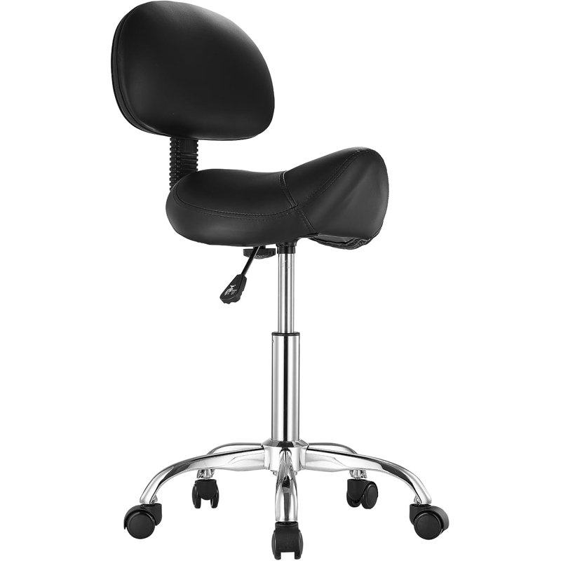 Saddle Stool with Back Support and Wheels