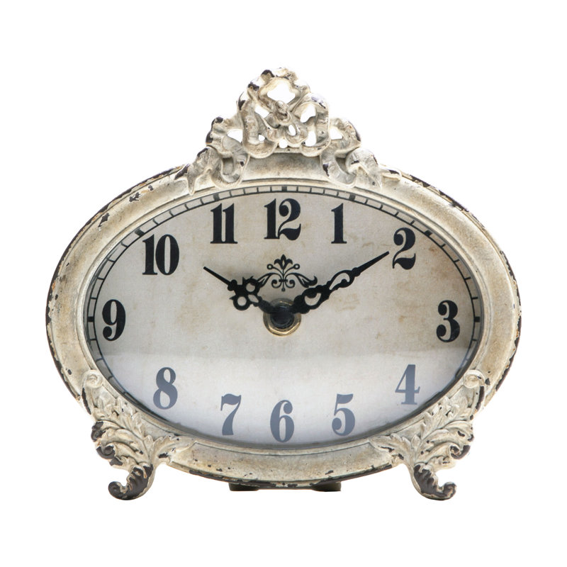 Mantel & Tabletop Clock Analog Quartz Movement / Crystal Tabletop Clock in Distressed White
