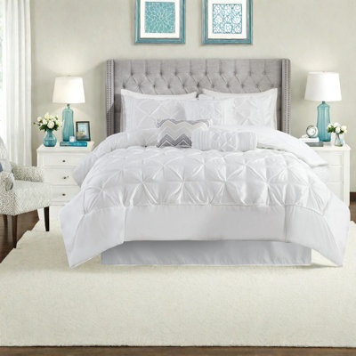 Ensemble de literie élégant en polyester blanc 7 pièces, design capitonné pour la maison