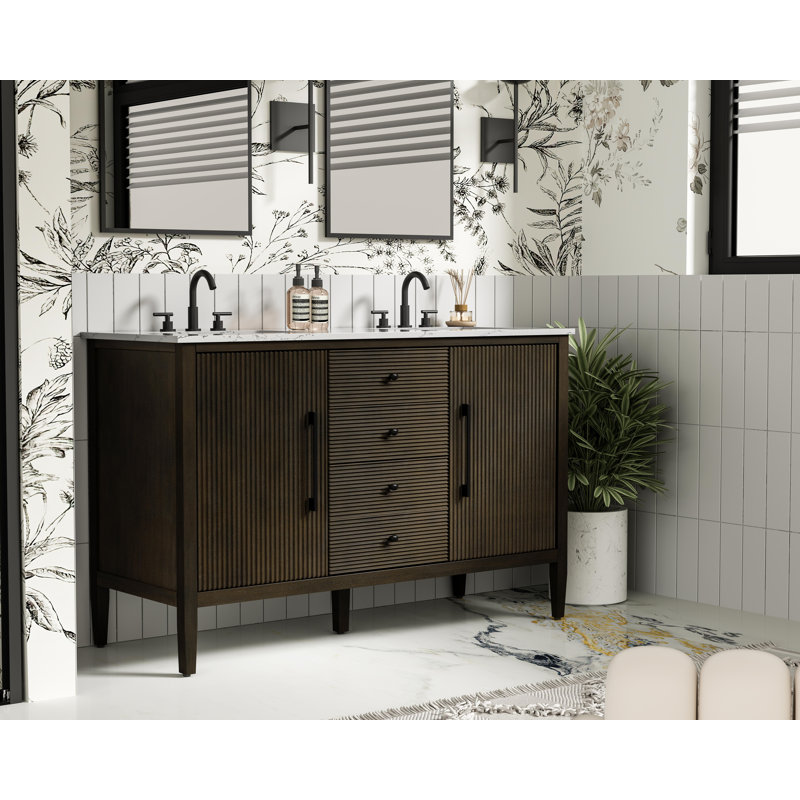 Meuble-lavabo double 54 po, Chêne chocolat
