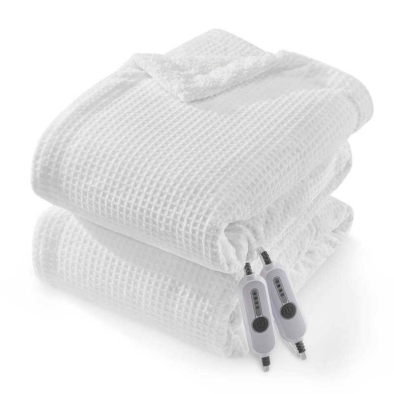 Couverture chauffante électrique pour grand lit 84 po x 90 po - Flanelle gaufrée gaufrée - Deux contrôleurs, 4 réglages de chaleur, arrêt automatique après 10 heures, chauffage rapide, lavable à la machine, certification ETL, couleur: blanc, taille: 84 x 90 po