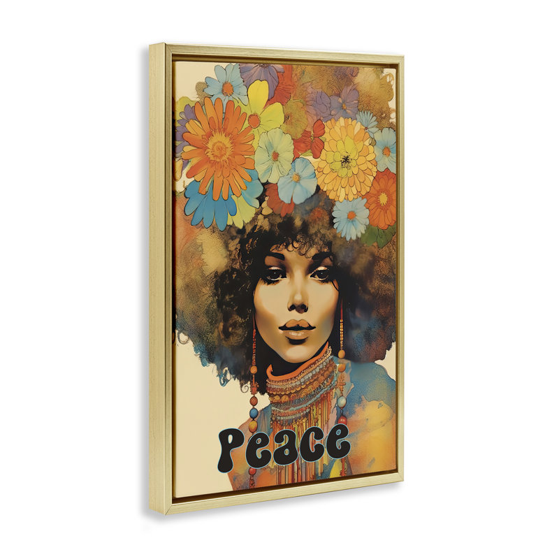Cadre flottant Peace Peace, H 25 po x l 17 po, Cadre flottant métallique doré