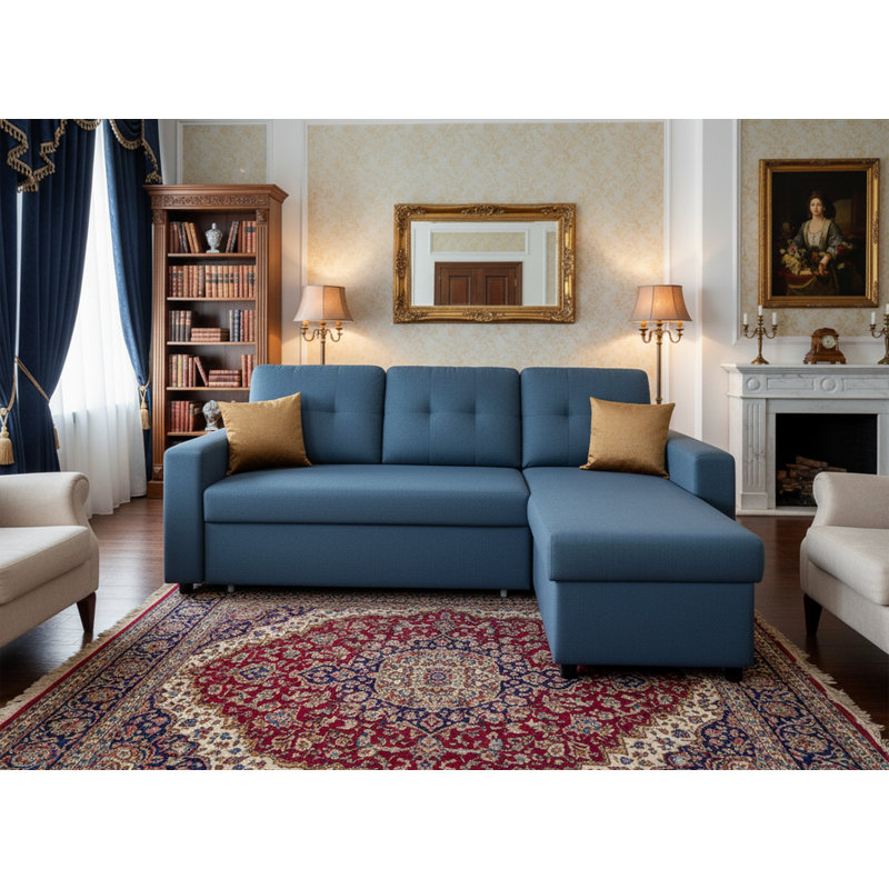 Canapé-lit modulaire convertible en forme de L, mobilier d'appoint élégant, canapé-lit escamotable pour petits espaces et salons, bleu