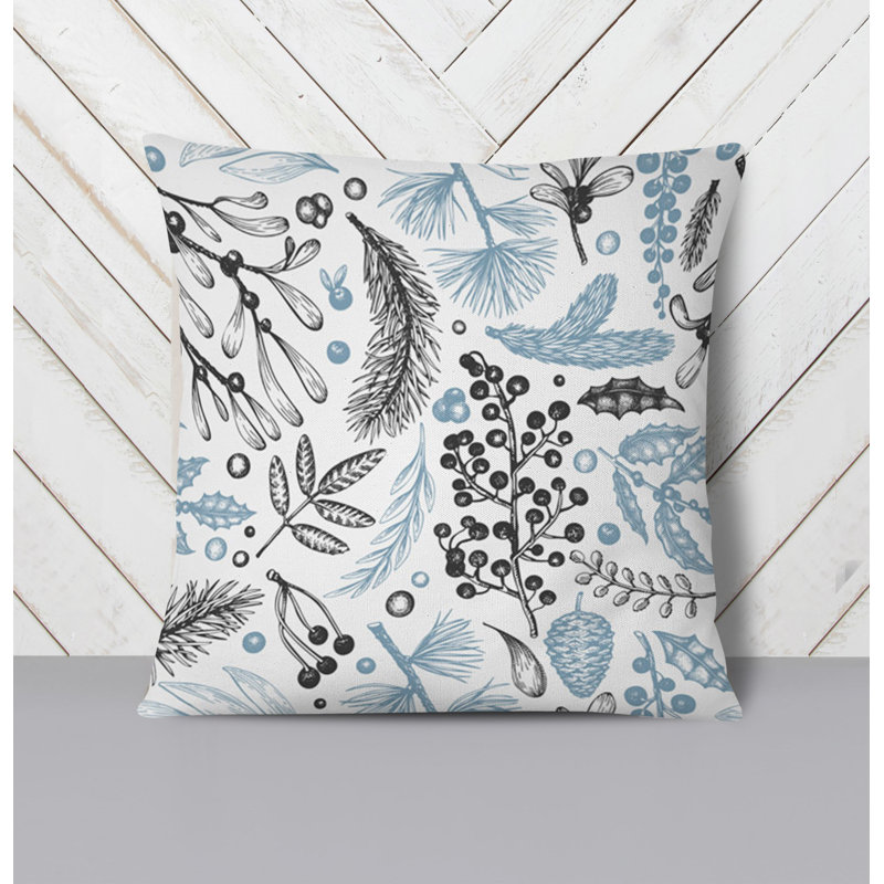 Throw Pillow With Insert, Blue/White Floral 2, 18"H x 18"W
