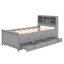 Lit plateforme simple avec tête de lit à rangement, USB, lit gigogne simple et 3 tiroirs, gris-1405174146