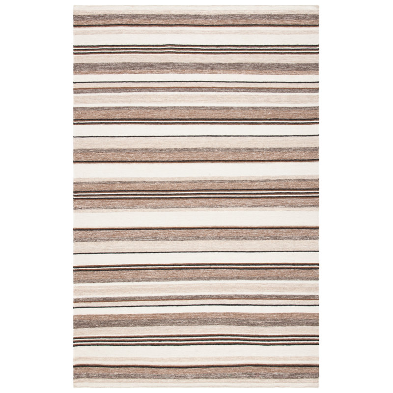 Andreucci Hand Loomed Wool/Cotton Striped Rug in Natural/Ivory, Rectangle 3' x 5'