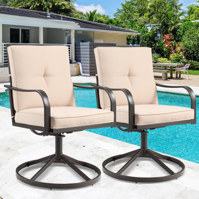 Ensemble de 2 chaises de patio pivotantes robustes, avec structure en acier et coussin épaissi, chaises de patio en métal toutes saisons pour porche de jardin extérieur