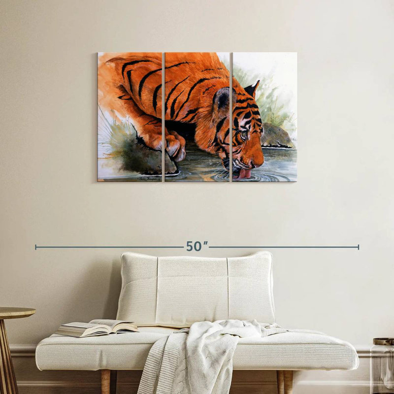 Tigre de Brampt buvant, H 24 po x l 38 po