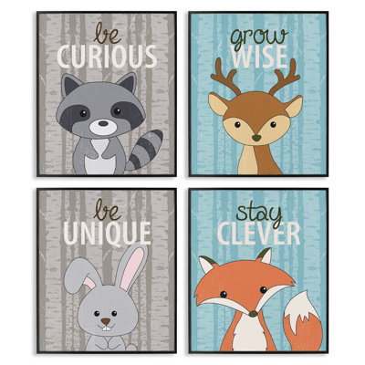 Ensemble de 4 giclées encadrées Inspiring Whimsical Animals, par Kim Allen