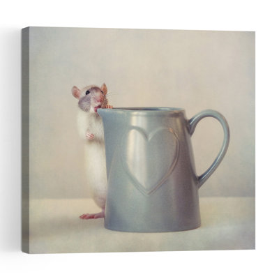 Curious Rat Heart Jug Playful Whimsical Contemporary Animal Wall Art Print by Ellen van Deelen - 1 Piece Wrapped Canvas Wall Art