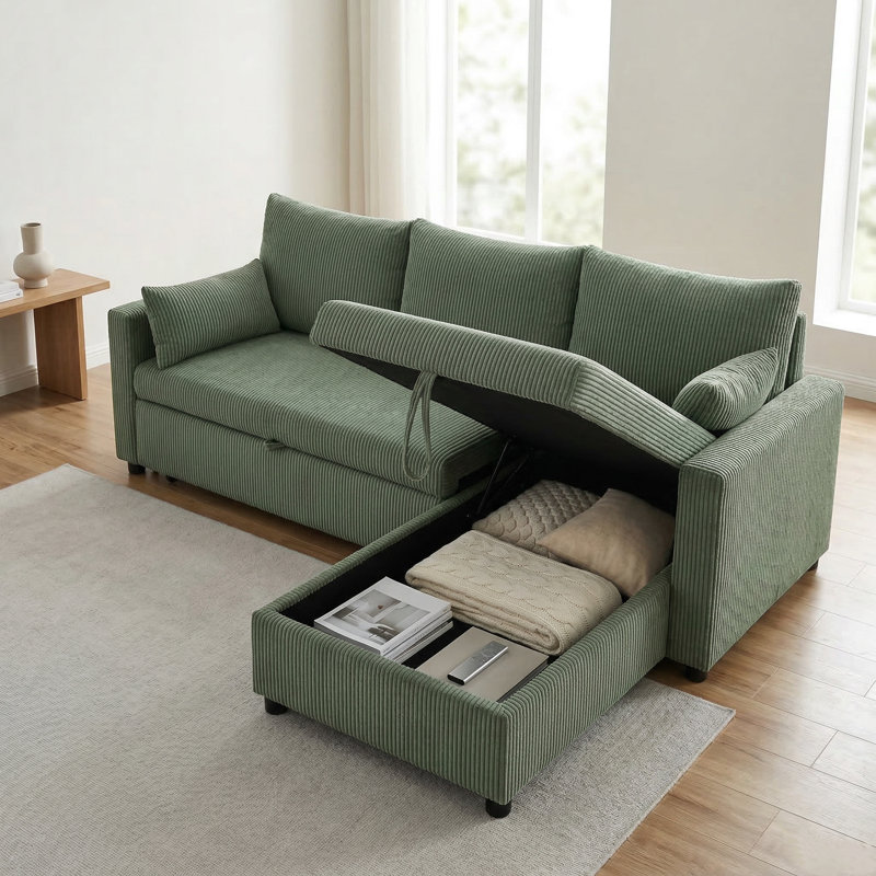 Canapé modulaire en L 84,65 po avec méridienne réversible, Velours vert