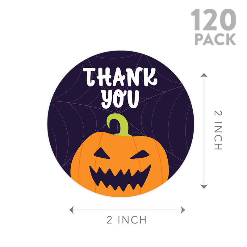 Merci, visage souriant de citrouille, autocollants d'Halloween heureux