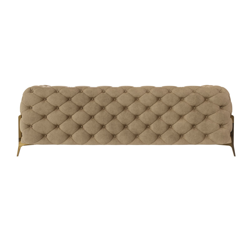 Atoka 2 seater Chesterfield Sofa with Gold Metal Legs, Beige, 3