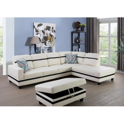 Maumee 103.5" Wide Faux Leather Sofa & Chaise with Ottoman by Winston Porter
