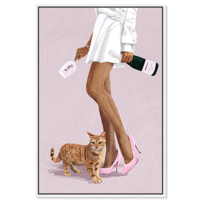 "Champagne and Pet" par Oliver Gal - cadre flottant, impression sur toile