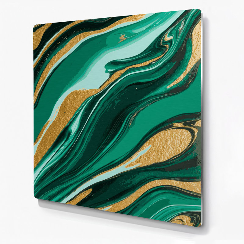 Abstrait art fluide 72, art mural en métal vert, H 12 po x l 12 po