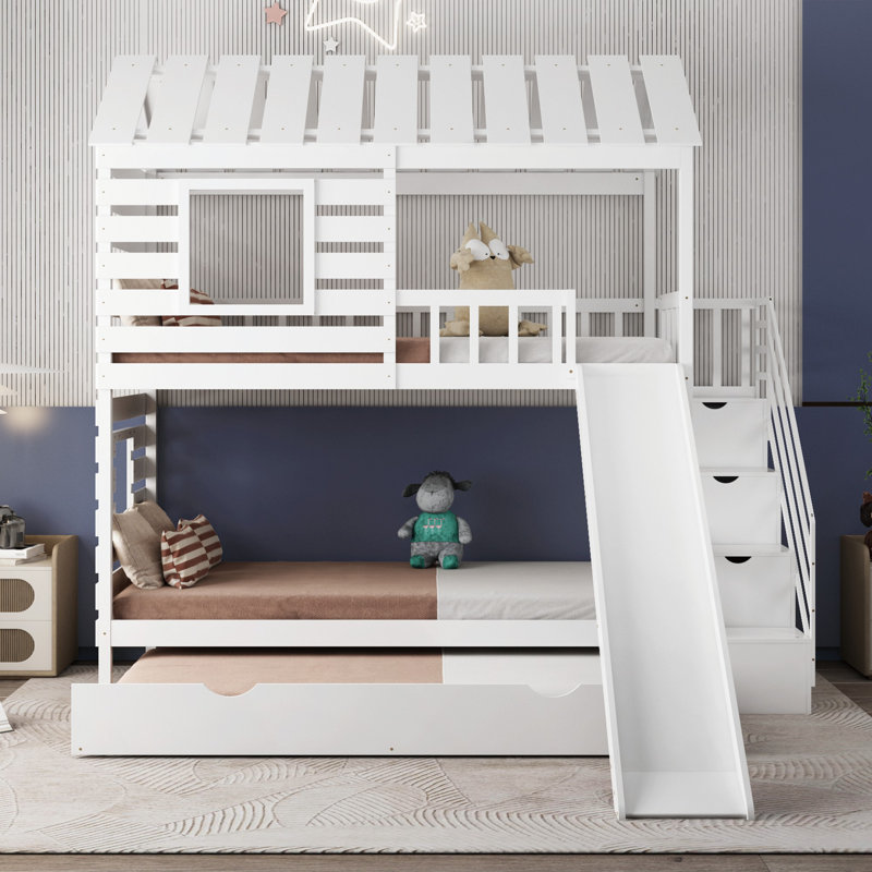 Brinckerhoff Twin Over Twin Standard Bunk Bed with Trundle by Harper Orchard, White