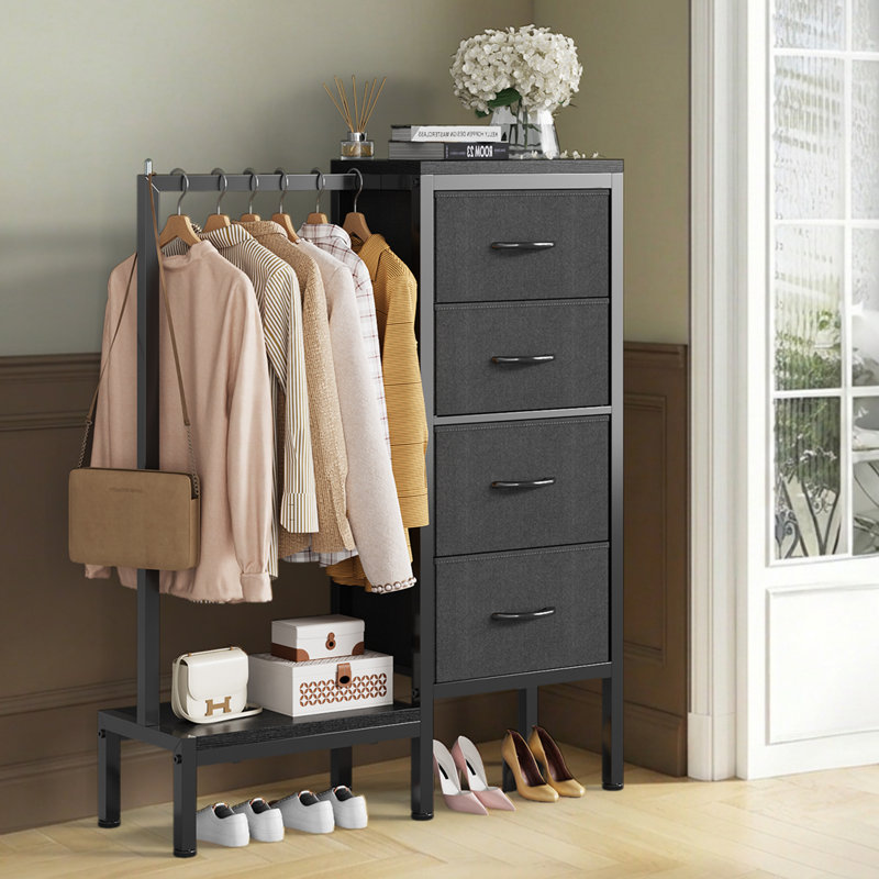 Armoire 4 tiroirs en tissu avec tringle, Noir
