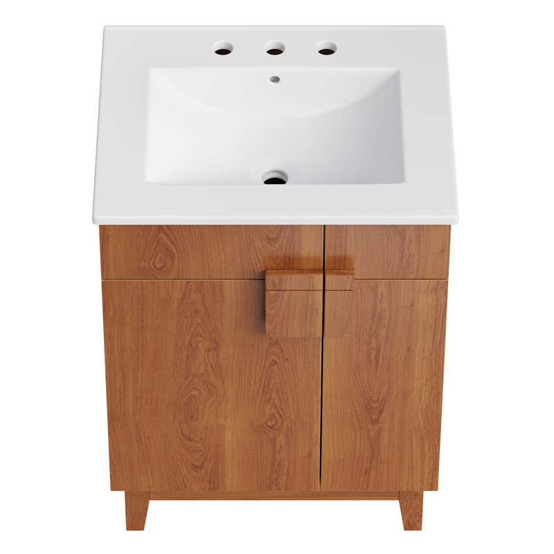 Miles 24" White Walnut Bathroom Vanity with Ceramic Sink