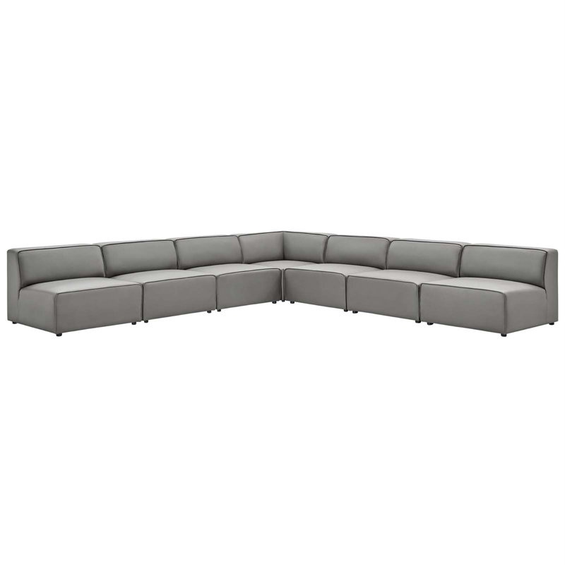 Mingle Vegan Leather 7-Piece Sectional Sofa, Gray Faux Leather