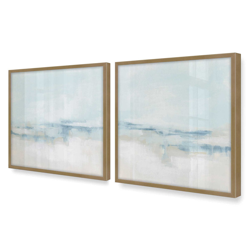 Ensemble de 2 impressions sur toile Cloudy Shoreline Hues, Cadre doré brossé, H 13,5 po x l 25,5 po x P 1,25 po