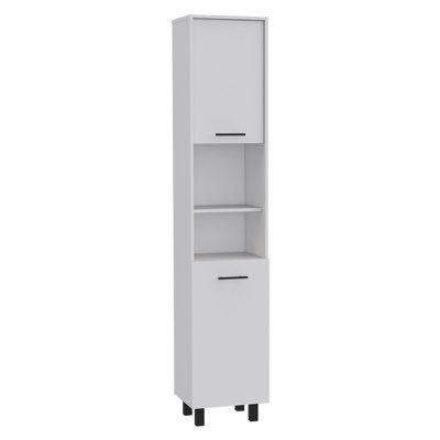 Hobart Pantry, Four Legs, Three Interior Shelves, Two Shelves, Two Cabinets 