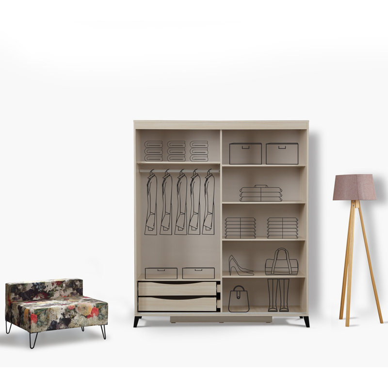 Armoire Suellen, H 85 po x l 59,06 po x P 23,6 po, Chêne