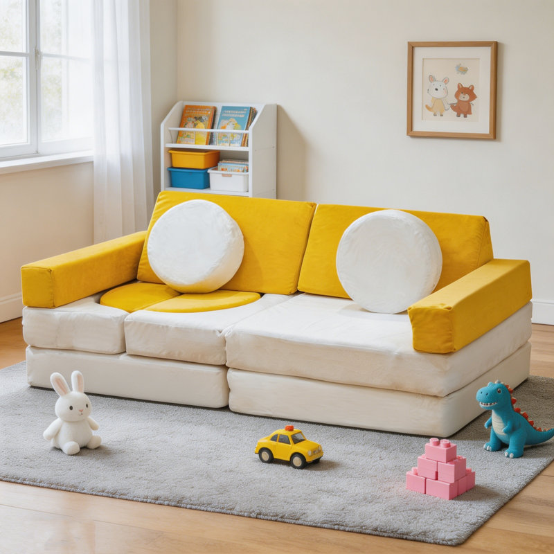 13PCS Modular Kids Play Couch with Washable Velvet Cover, Convertible Toddler Foam and Floor Cushion, Modular Couch for Boys & Girls, Nursery, Playroom