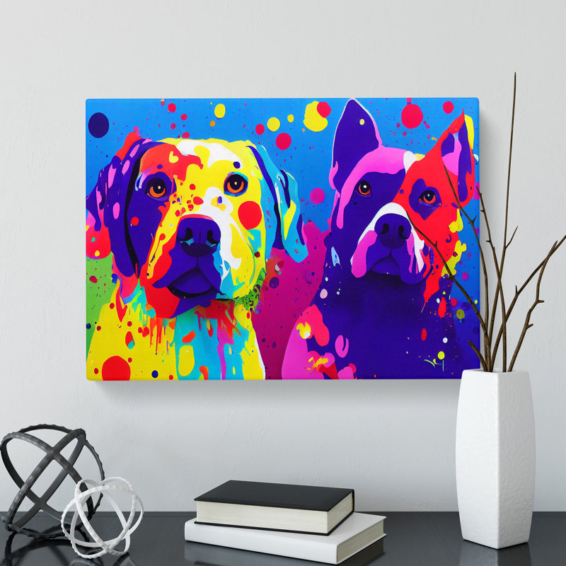 Two Painted Dogs Abstract - Wrapped Canvas, 40cm H x 60cm W x 3cm D