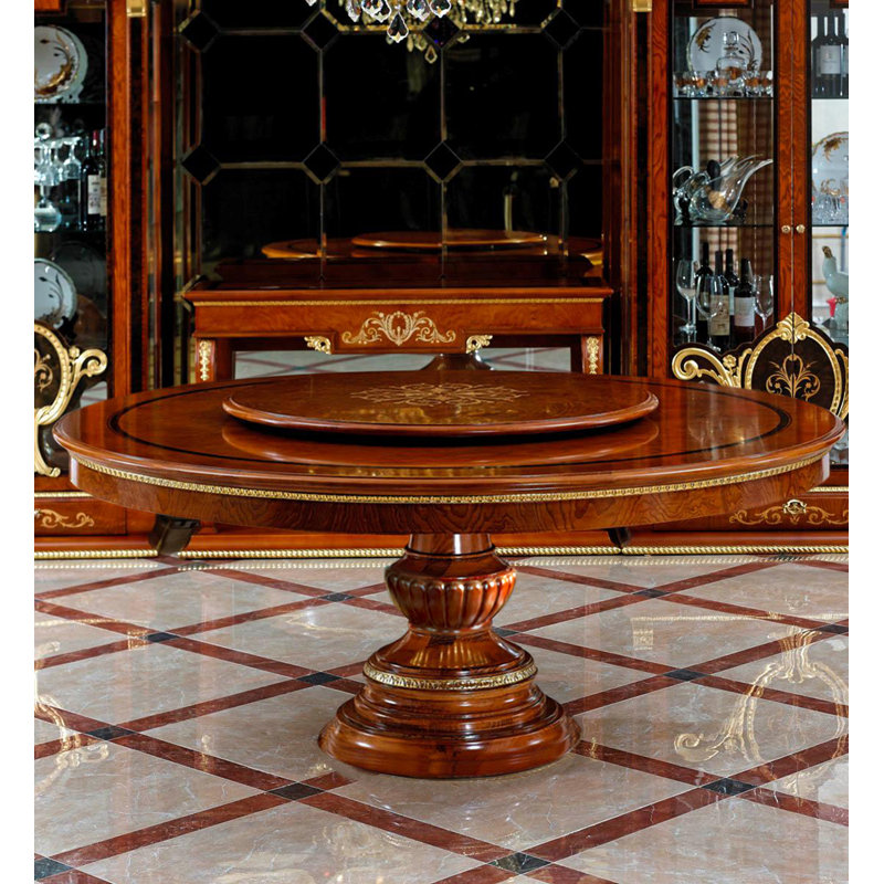 Beech Round Solid Wood Top Dining Table, Walnut
