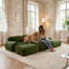 Ensemble de canapé modulaire à trois places avec 3 repose-pieds en velours côtelé vert olive-1229533831