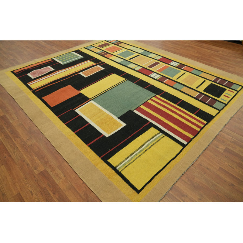 Tapis oriental géométrique en laine Kilim 8 x 10