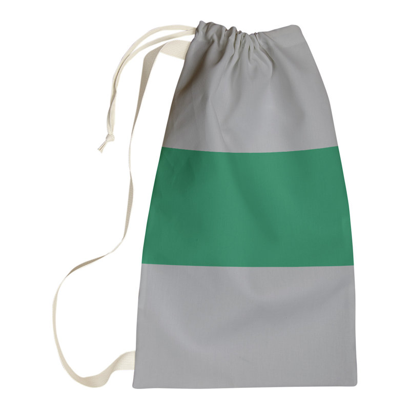 Fabric Laundry Bag with Handles, 36" H x 28" W x 1.5" D, Cool Gray/Green/Cool Gray