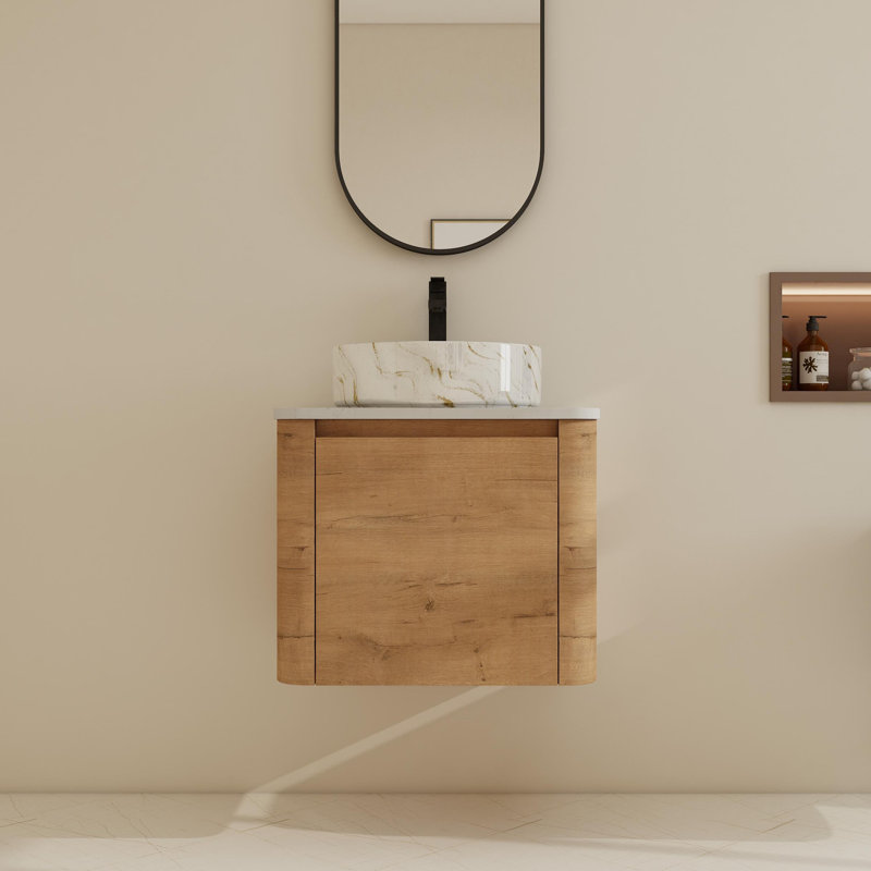 24" Wall-Mounted Single Bathroom Vanity Set With Ceramic Sink, White