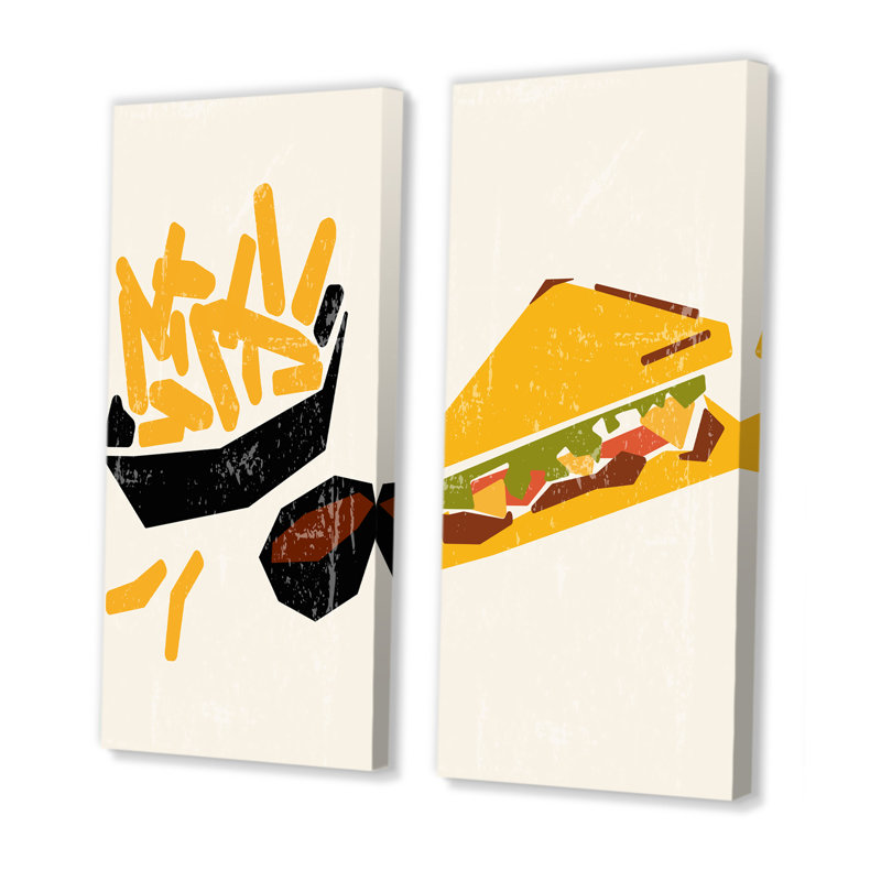 «Organic Vintage Hipster Fast Food IV», ensemble de 2 impressions, H 20 po x l 24 po x P 1 po, Toile tendue