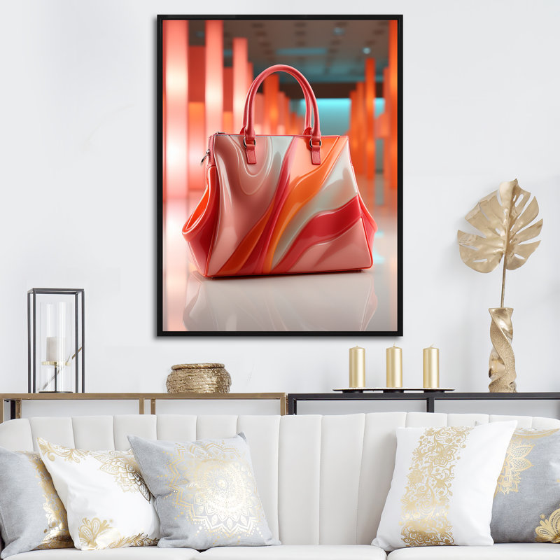 Encre rose liquide avec sac à main et élégance, Cadre photo noir, H 44 po x l 34 po