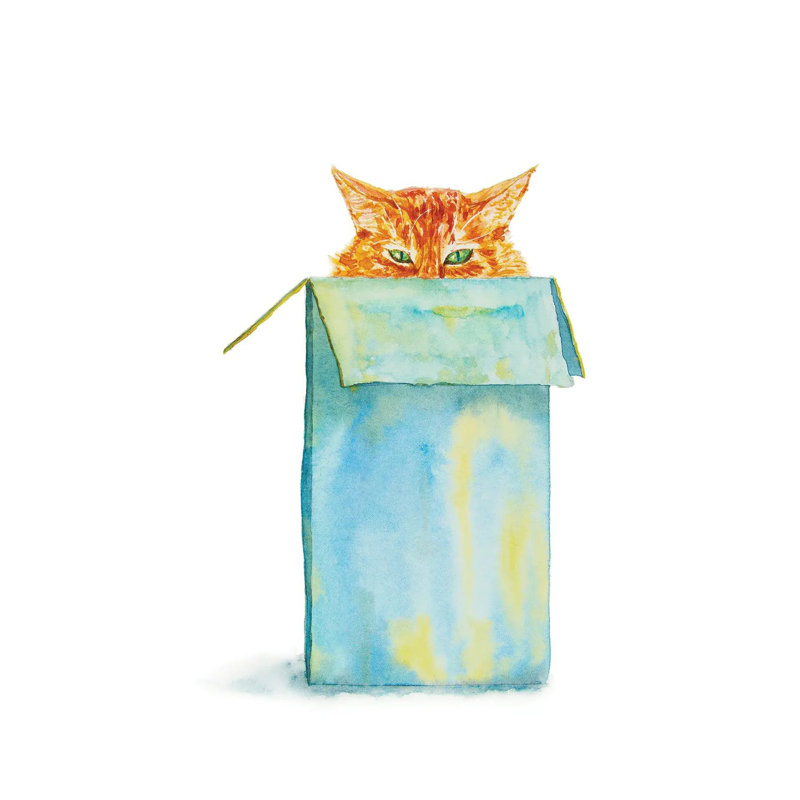 Orange Tricky Cat In The Box 1 Piece Wrapped Canvas Wall Art, 30.48 cm H x 45.72 cm W