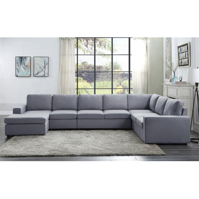 Tifton 147" Light Gray Linen 7 Seat Reversible Modular Sectional Sofa Chaise